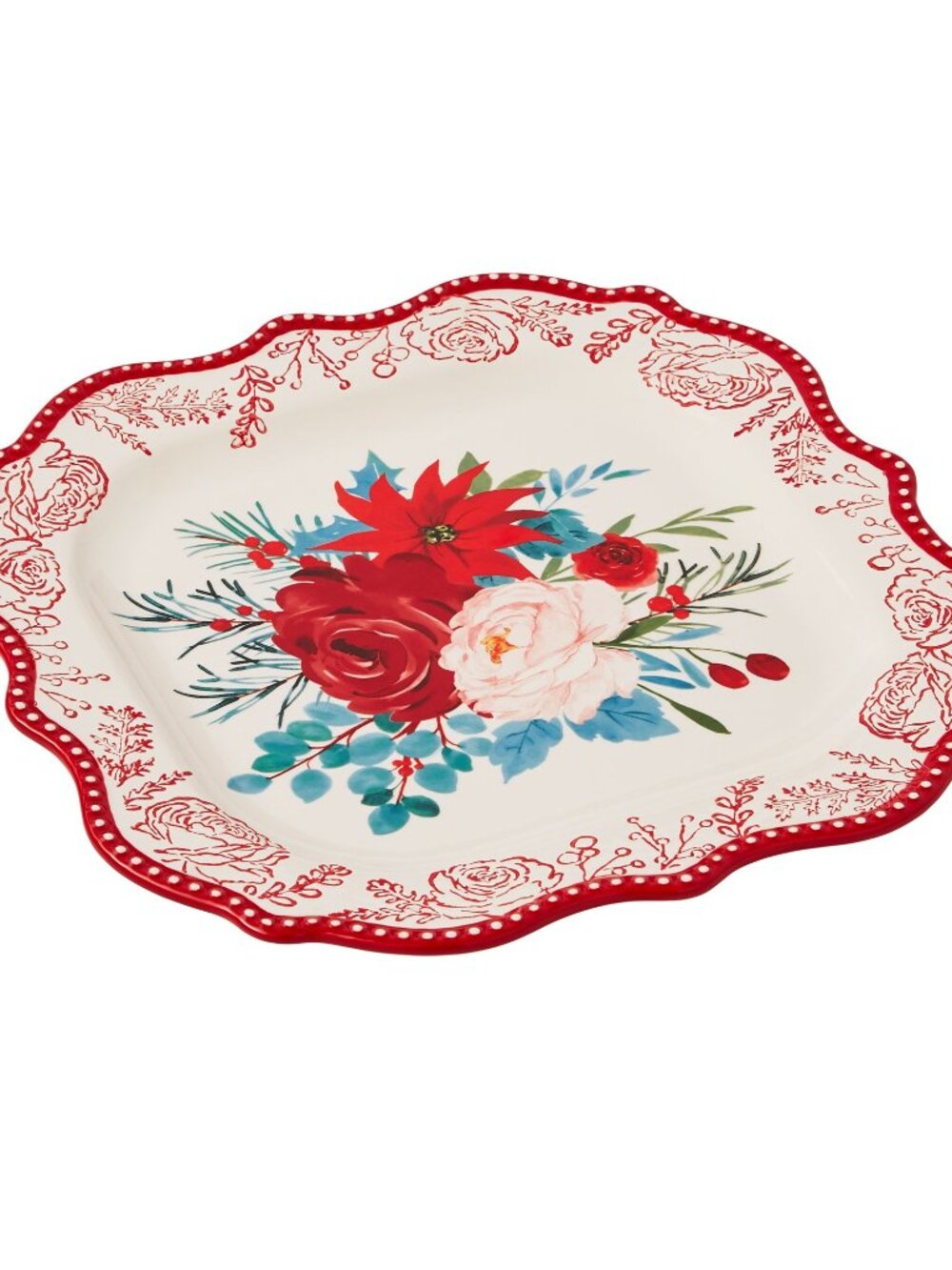Pioneer Woman Square Platter Cheerful Rose Floral Christmas Holiday Stoneware